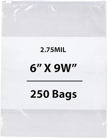 6X9 inches Resealable Poly Bags Slide Seal With write on Block 2.75 Mil (LDPE)